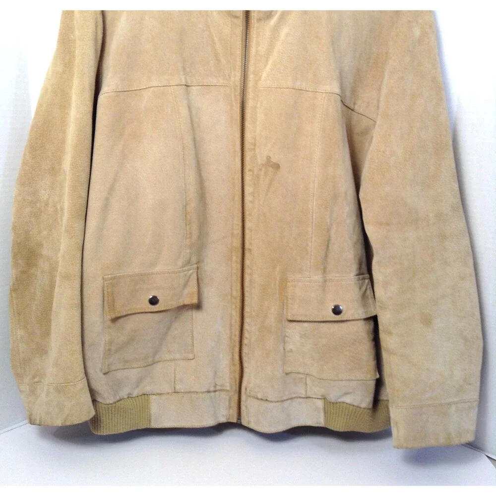 Vtg CJ Banks Suede Leather Jacket Men 2X Tan Lined Bomber Aviator Coat 90s